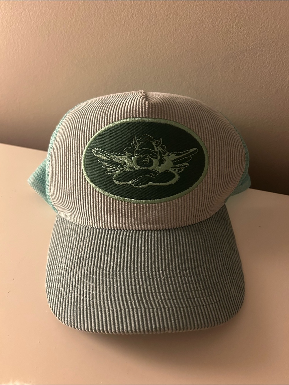 Boys Lie Mint Green Corduroy Trucker Hat with Cherub Patch